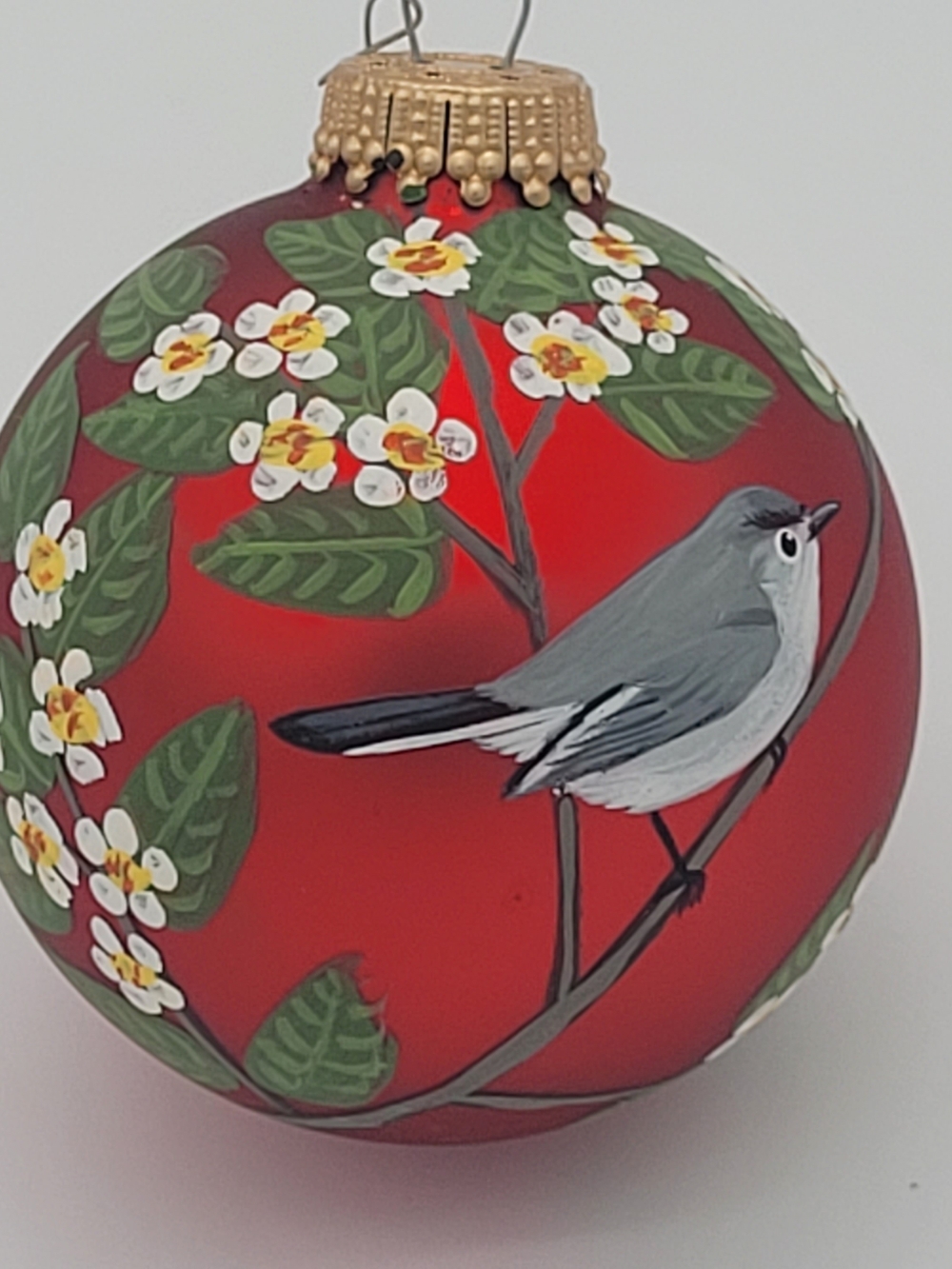 Marcia Poling Hand-Painted Blue-gray Gnatcatchet Glass Ornament